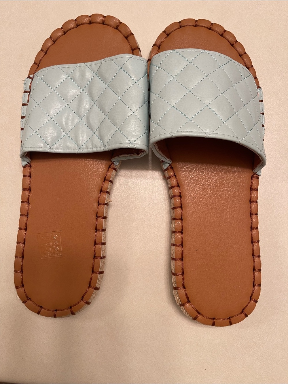 Light Blue Quilted Slide Sandals for Women
